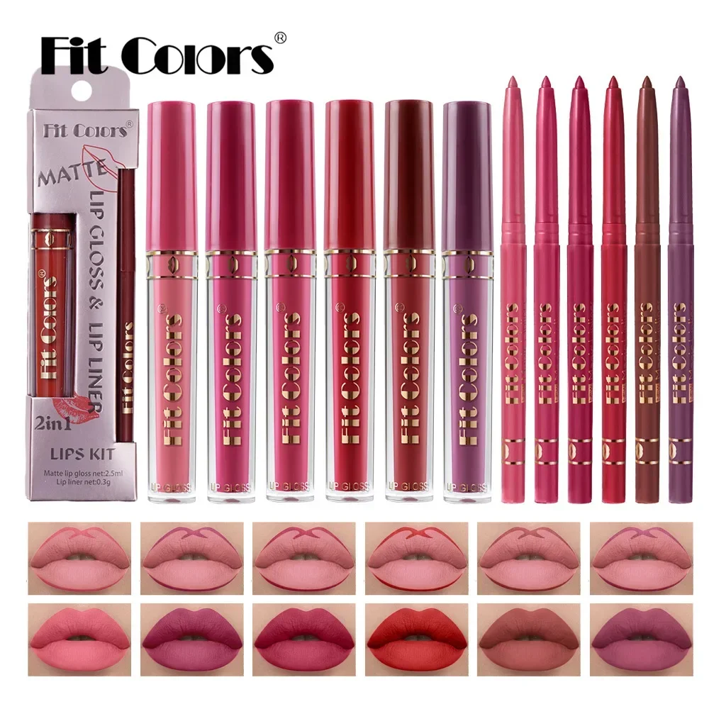 6 Color Lip Gloss Lip Liner Set Matte Texture Waterproof Long Lasting Moisturizing Non Stick Easy To Apply Nude Liquid Lipstick