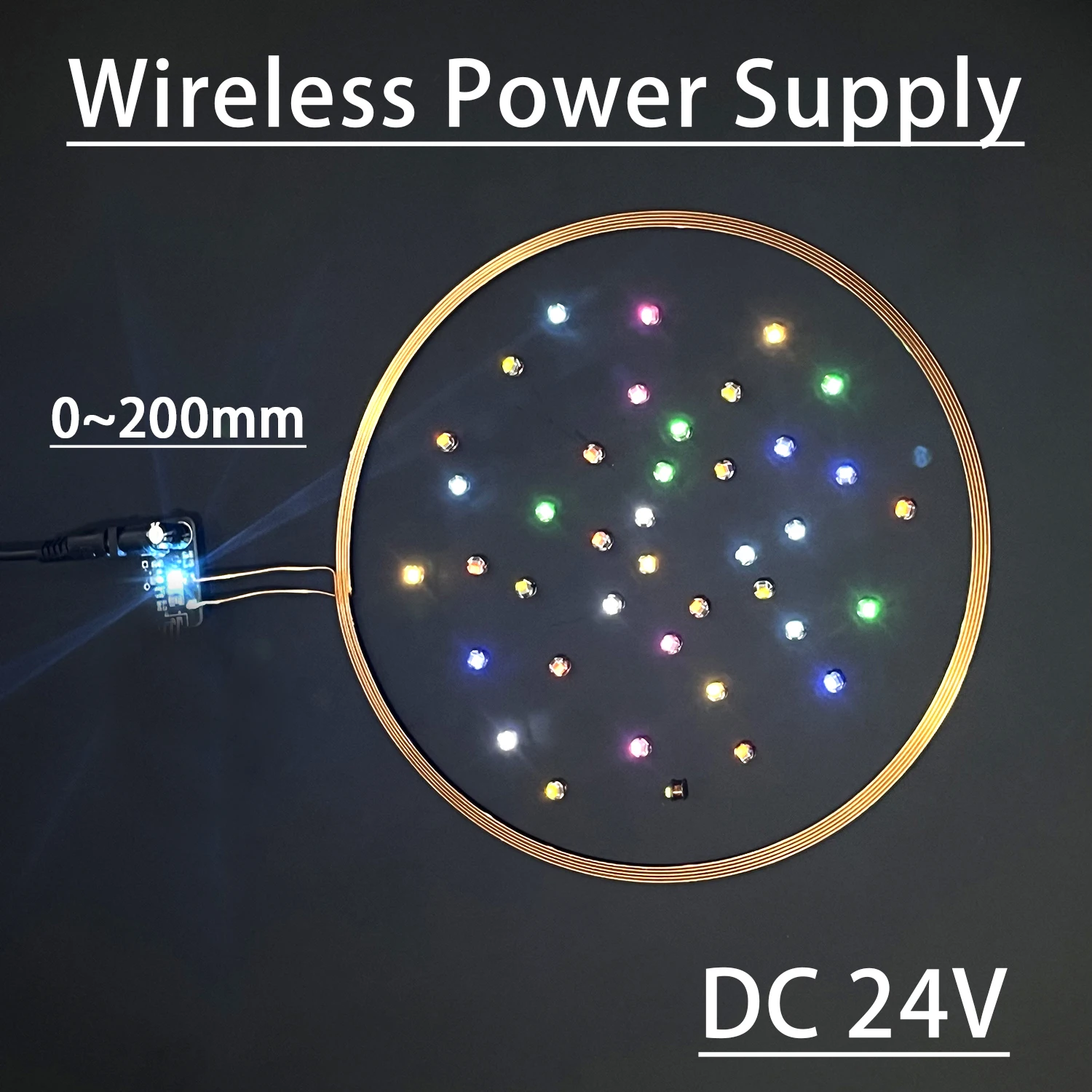 

(0-200mm Wireless Power Supply) DC 24V Wireless Transmitter Coil Induction 5PCS Receiver LED Light Lamp DIY Model Gundam Toys