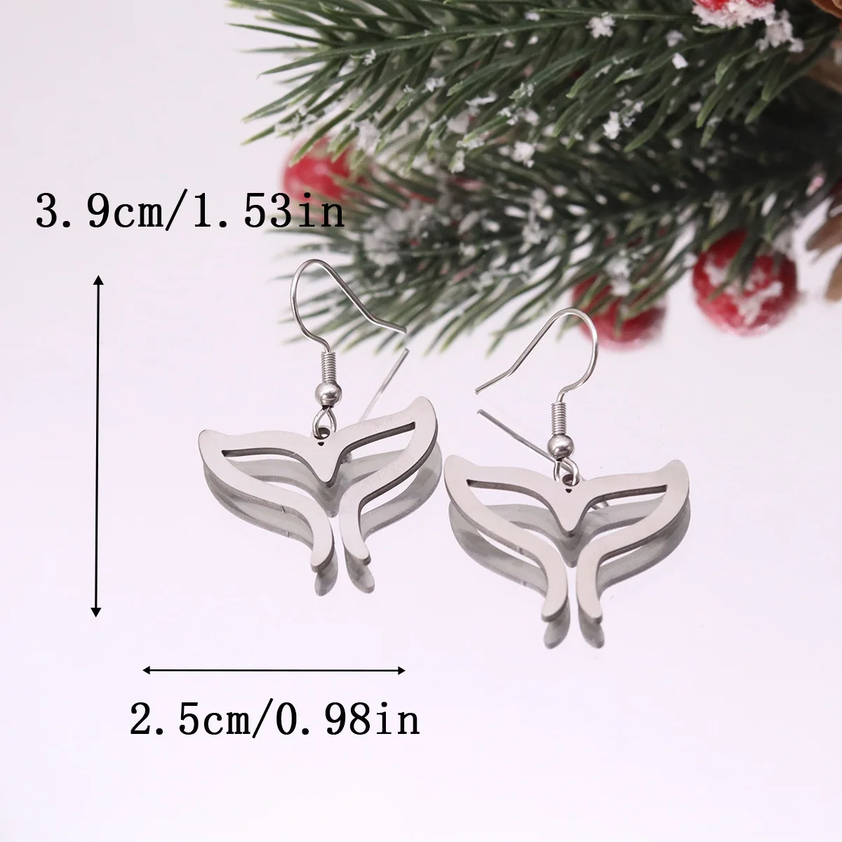 Kinitial Stainless Steel Mermaid Tail Dangle Earrings Ocean Fish Drop Ear Jewelry For Women Summer Marine Fashion Ear Accessory