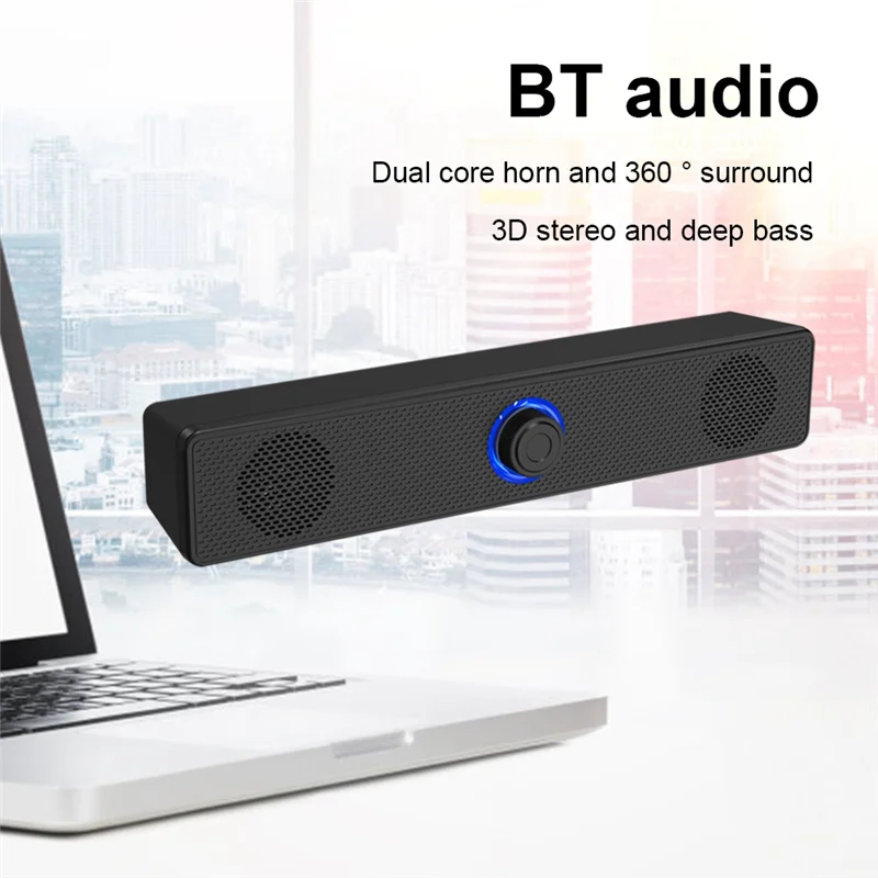 USB Powered Soundbar Bluetooth 5.0 Speaker 4D Surround Stereo Bass Subwoofer Sound Bar for Laptop PC Home Theater