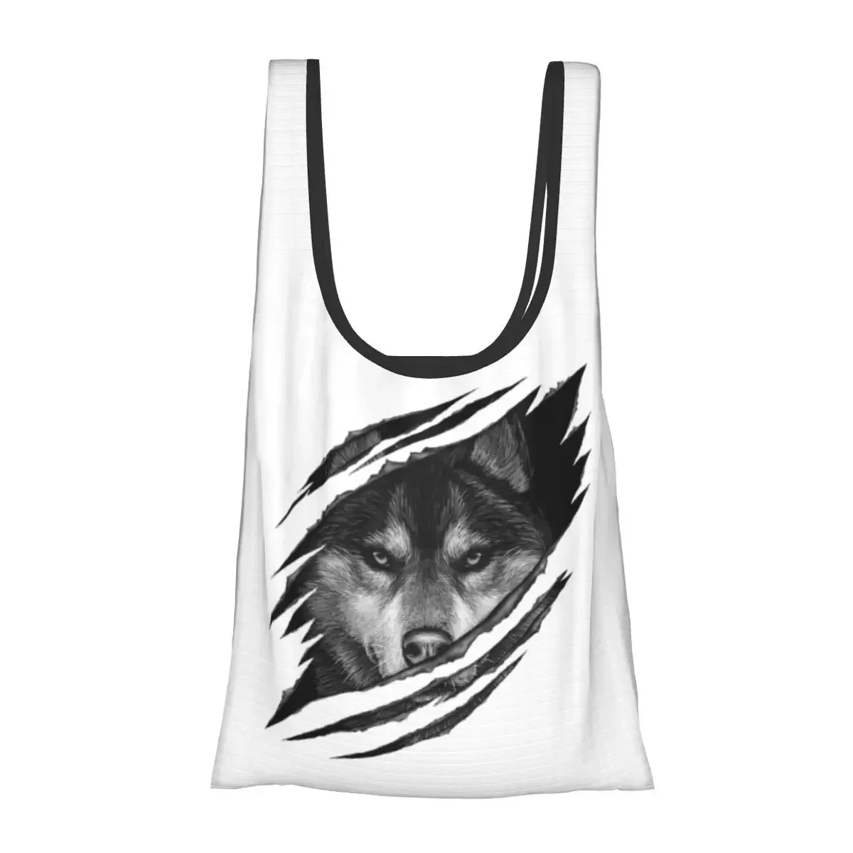 Cool Wolf RAR Design Portable Tote Shopping Bags Reusable Shopper Bag Groceries Handbag Shoulder Bag