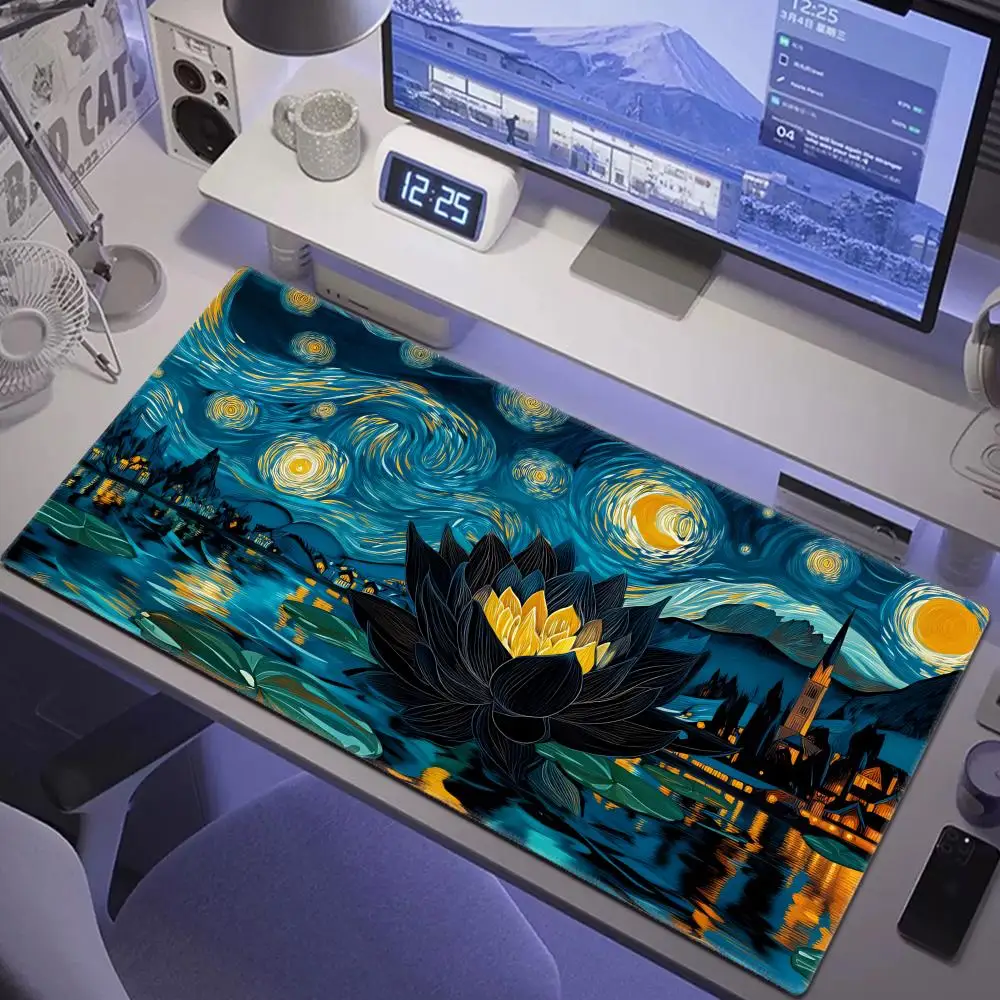 HYBXAXC Giant lotus and starry sky MTG Playmat Magic Card Battle Mat Non-Slip Durable Commander playmat Board Game Mat TCG