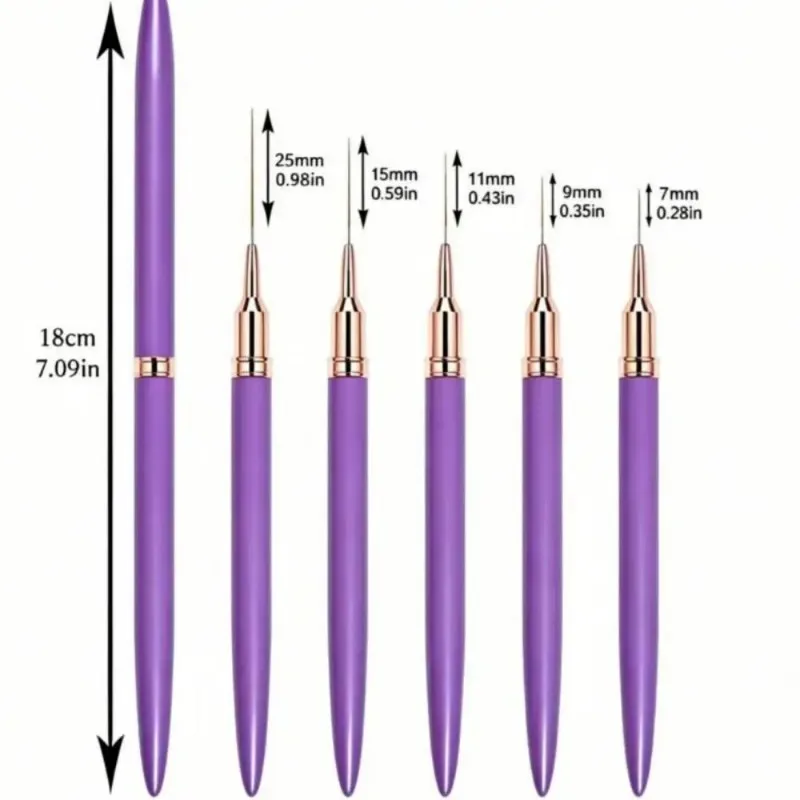 5Pcs/Set French Stripe Line Painting Drawing Flower Pen Professional Manicure Tool Nail Art Liner Brush UV Gel Nail Brushes Kits