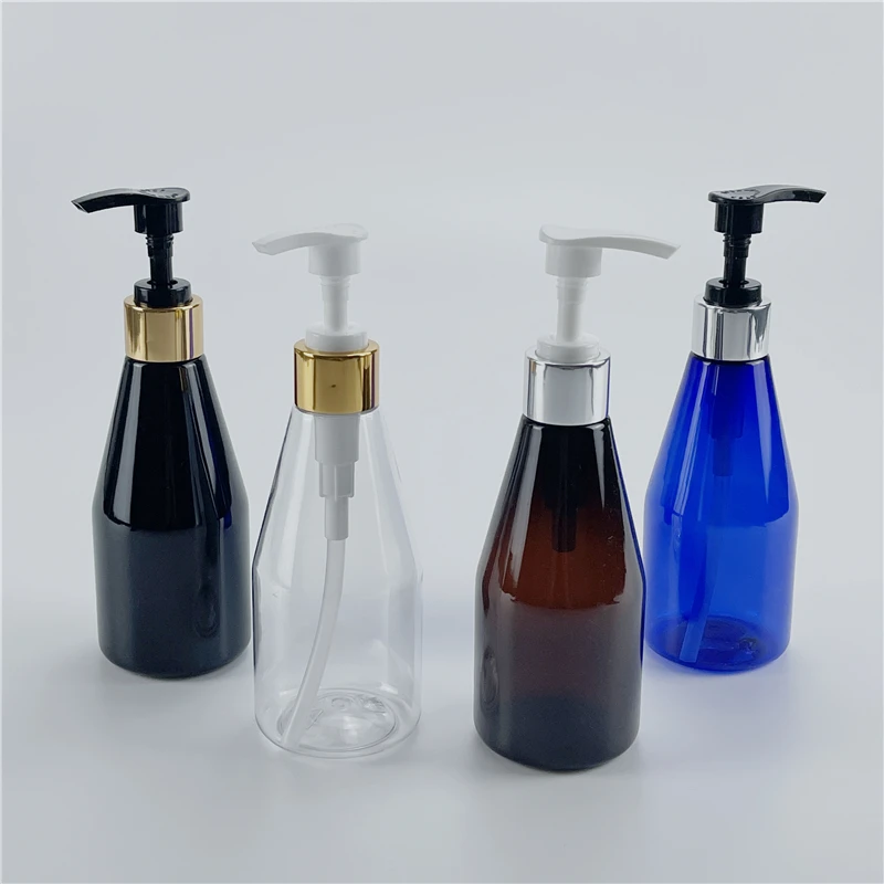 Clear Black Brown Blue 200ML X 25 Plastic Conical Bottle With Anodized Aluminum Lotion Pump Dispenser Shower Gel Shampoo Bottles