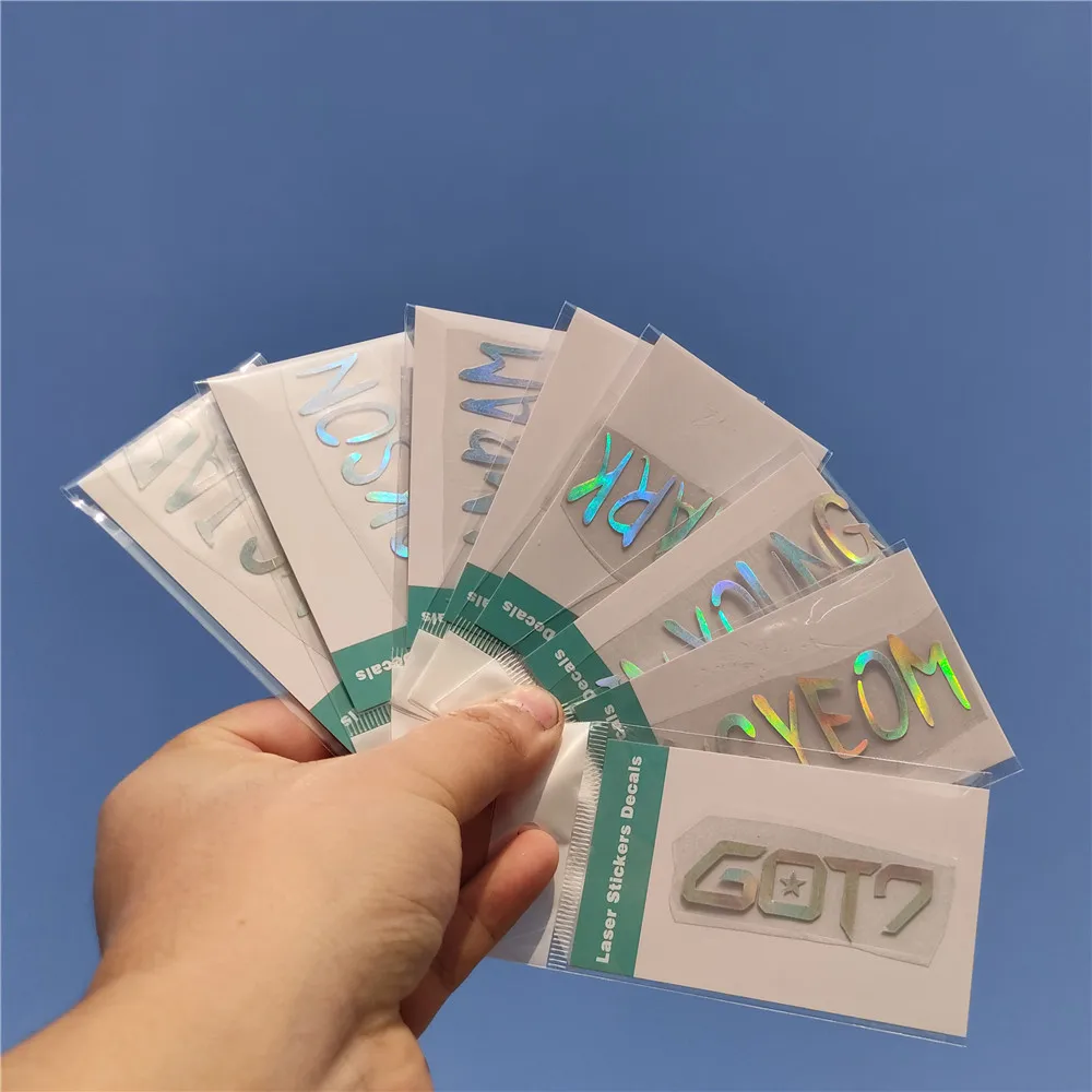 

8Pcs/Set KPOP GOT7 Member Name Print Laser Stickers YOUNGJAE JINYOUNG BAMBAM Fashion Phone Cup Guitar Decorative Decal Fans Gift