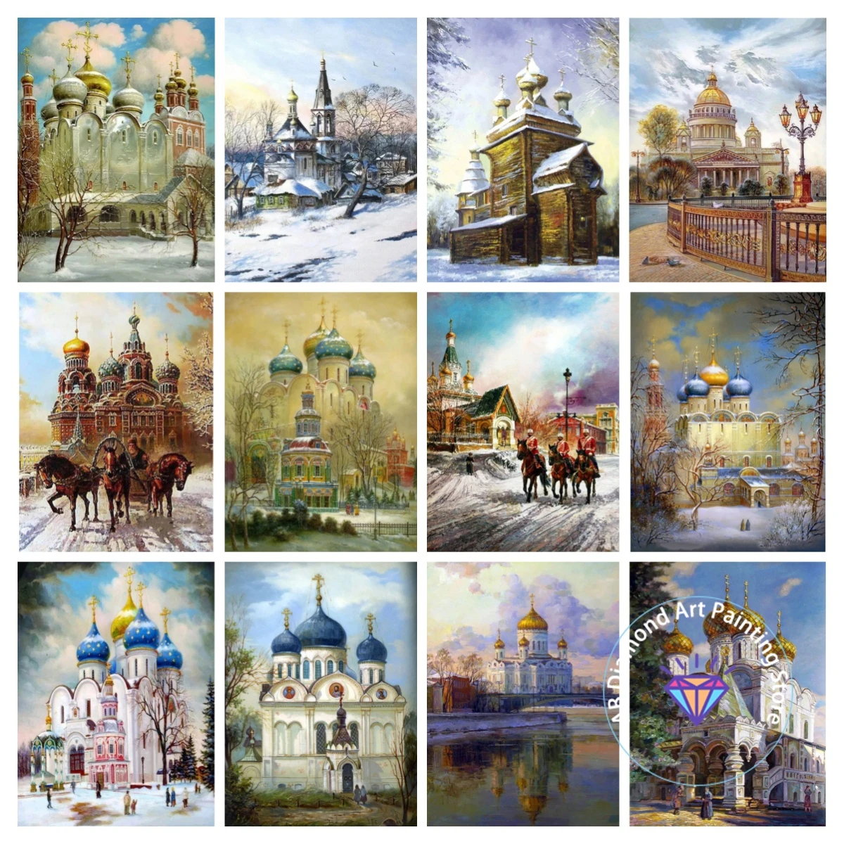 

Winter Church Landscape AB Diamond Painting Kit 5D DIY Diamond Embroidery Cross Embroidery Handmade Art Gift Home Decoration