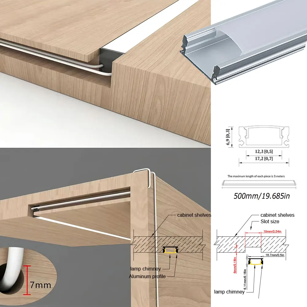 17*7mm 1 szt. 0.5m luminium światła listwa profilowa LED do szafka baru aluminiowy uchwyt kanału z mleczna pokrywa i listwą LED