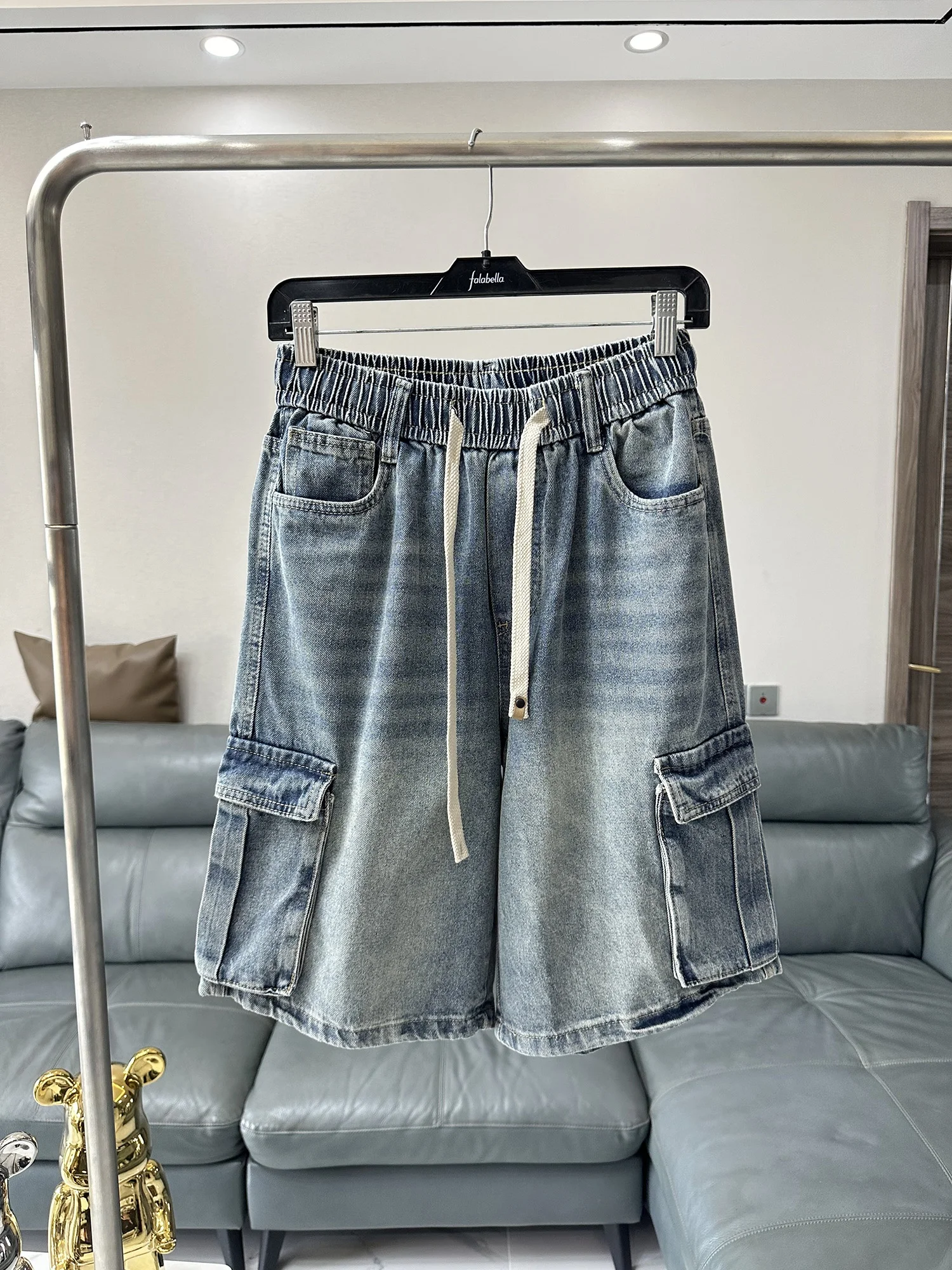 

Lightweight Breathable Men's Summer Fashionable Loose Fit Jeans Shorts Elastic Waist Washed Process Cotton Blend Comfortable