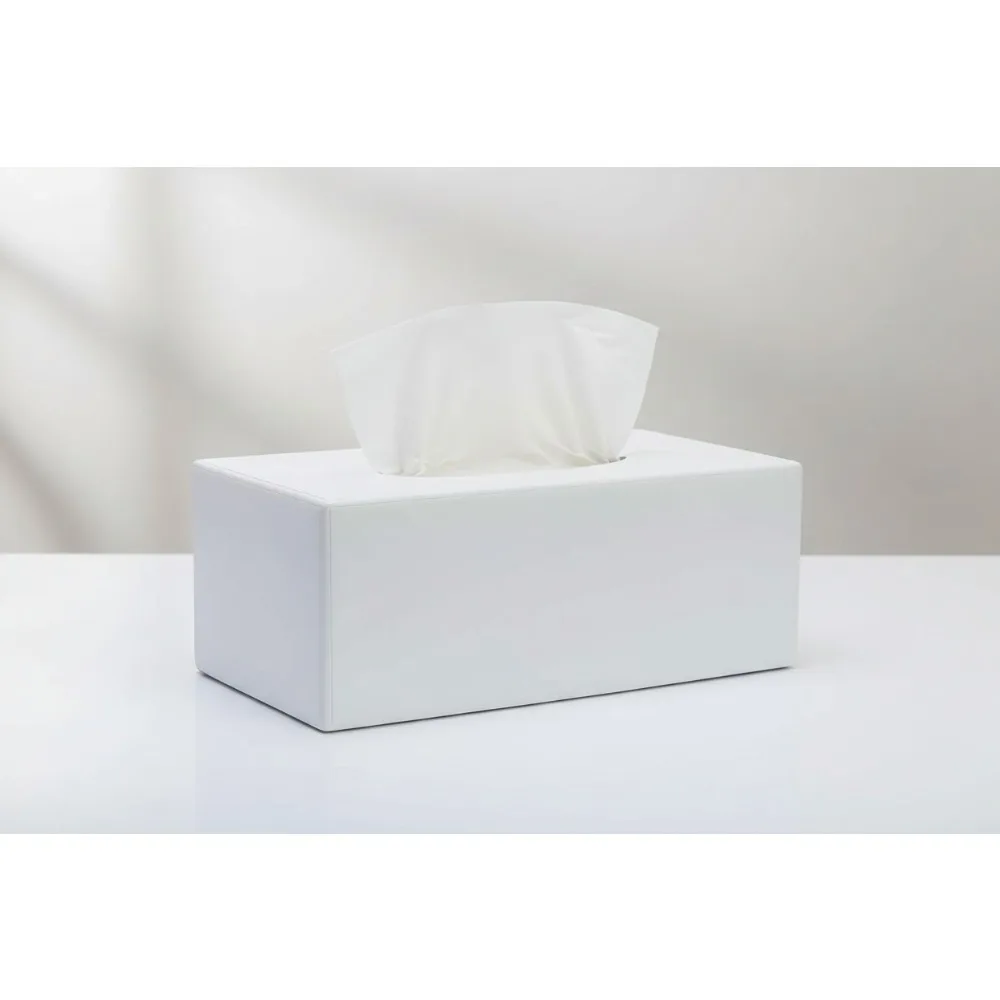 غطاء علبة مناديل بيضاء غير لامعة، موزع مستطيل للحمام والمطبخ والمكتب والفندق ومكتب السيارة