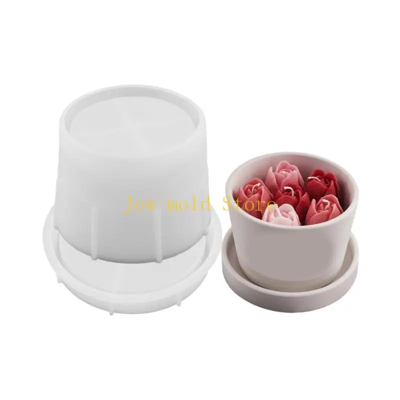 

C71B Mold Silicone Candlestick Plaster Mold Planter with Lid Mould