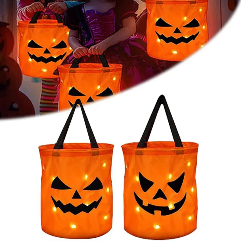 

LED Light up Halloween Candy Bags Trick or Treat Bucket Pumpkin Candy Bags for Kids Halloween cosplay Birthday gift Supplies