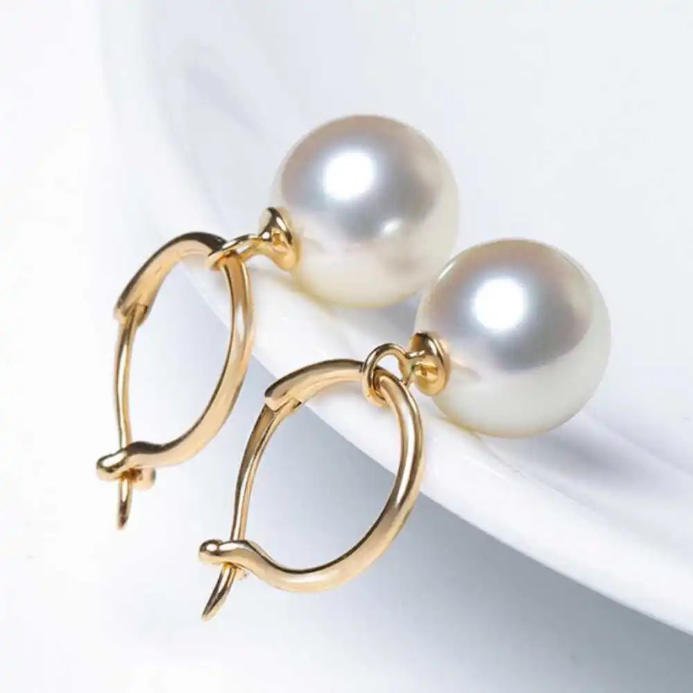 Huge 16MM White Shell Pearl Earrings 18K Women Holiday gifts Fashion   Hook Beautiful