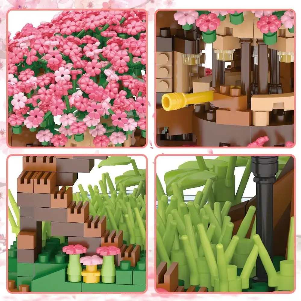 DIY桜の木ビルディングブロックキット微粒子ギフト桜の木の家モデルセット桜盆栽ビルディングセット
