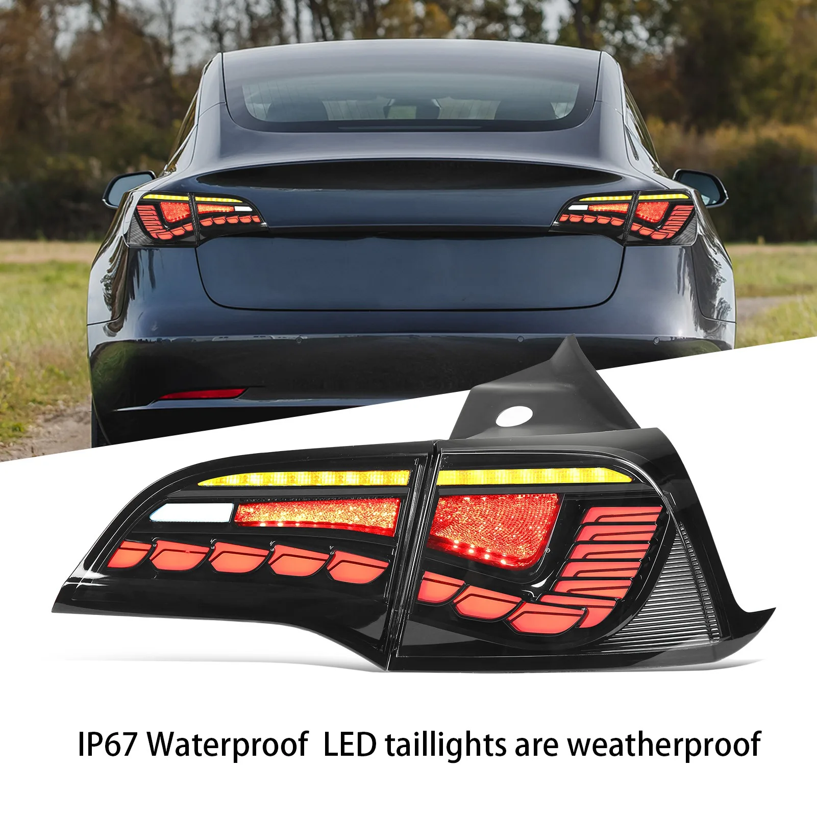 For Tesla Model 3 Y 2017 2018 2019 2020 2021 2022 2023 1 Pair Left+Right LED Tail Light Lamp With Dynamic Turn Signal GTS StyleA