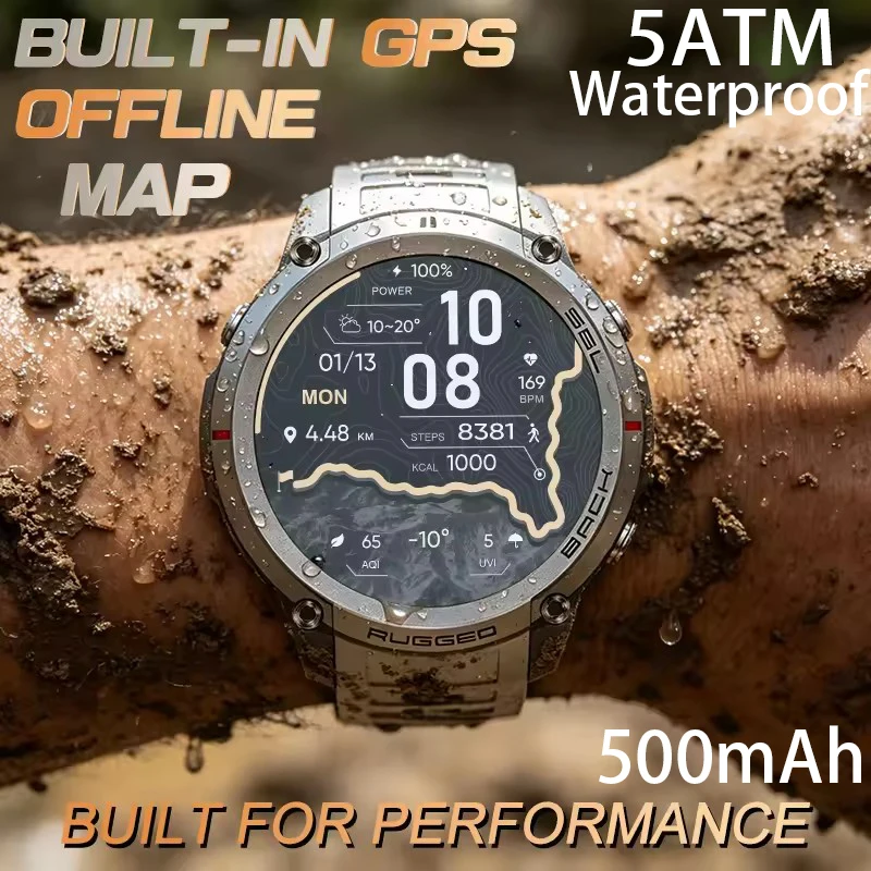 GPS Smartwatch Multi-GNSS Offline Maps Bluetooth Calling 5ATM Waterproof Heart Rate Compass Altimeter 170+ Sports Modes 500mAh