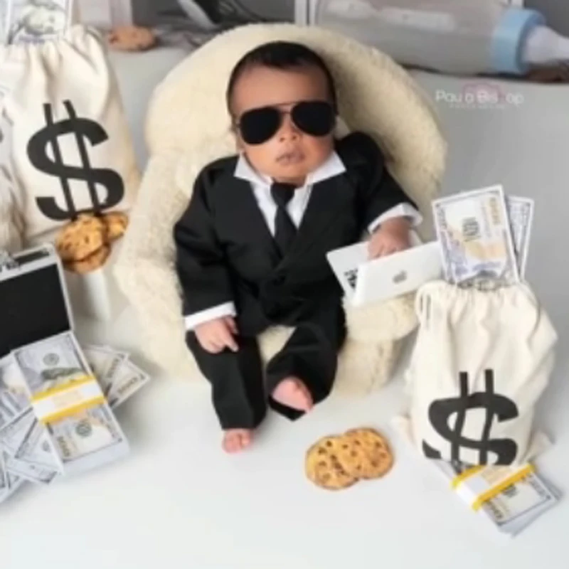 ชุดรอมเปอร์ถ่ายภาพทารกแรกเกิด BOSS Set - เสื้อกั๊กเด็กทารกและโบว์ผูกชุดสองชิ้น - ชุดถ่ายภาพสุภาพบุรุษสำหรับทารก