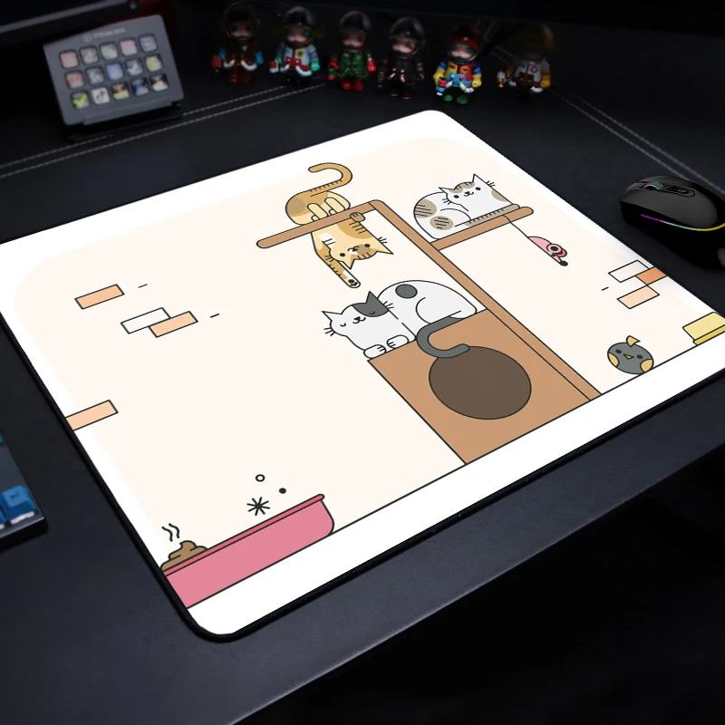 E-Sports Mousepad Kawaii Cat Cartoon Cute Animal Kitty Speed Mice Pad Premium Locking Edge Mouse Mat Ultrafine Surface Desk Mat