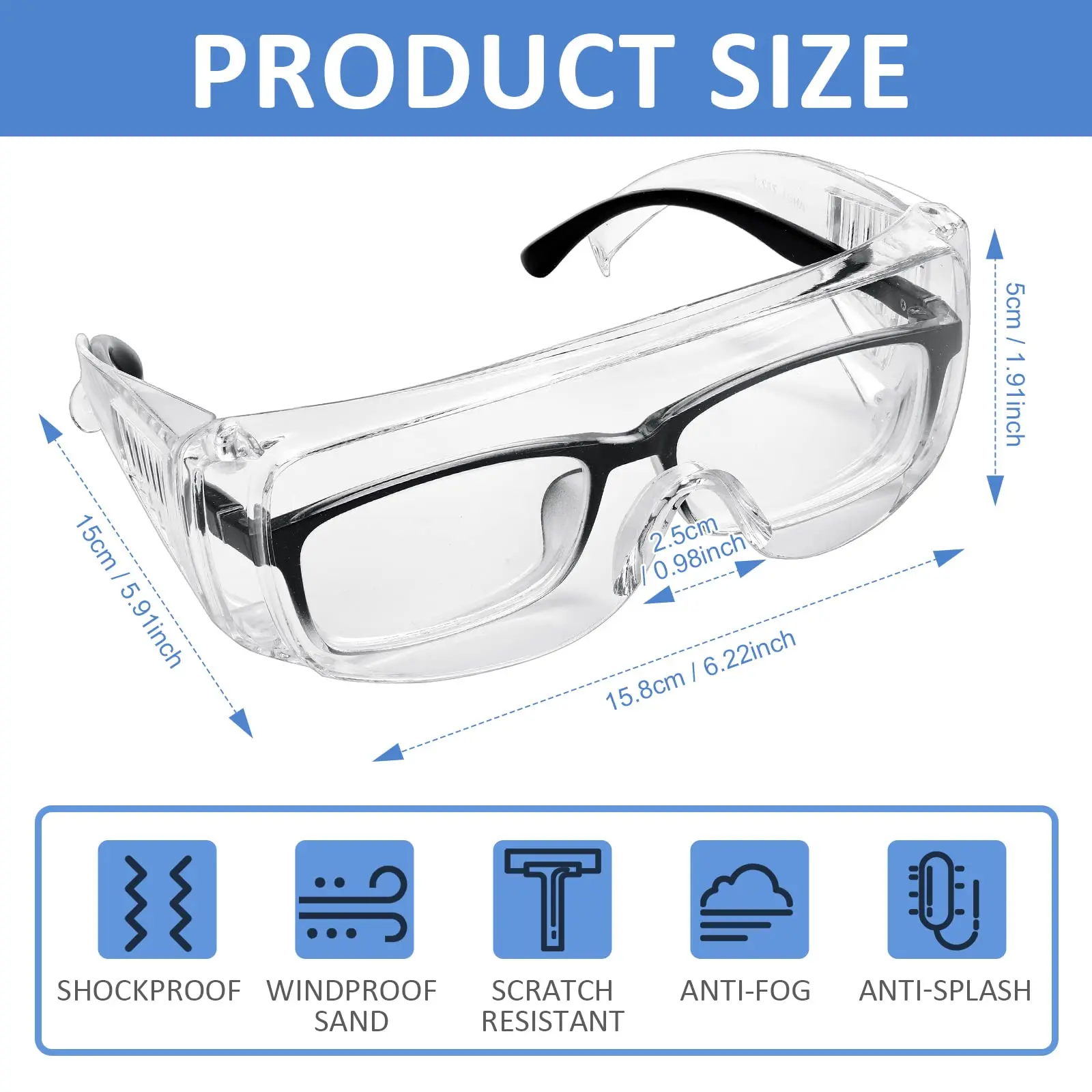 Lunettes de sécurité anti-buée, lunettes de protection des yeux, lunettes d'infirmières industrielles, travail, laboratoire, construction, ANSI Z87 OTG