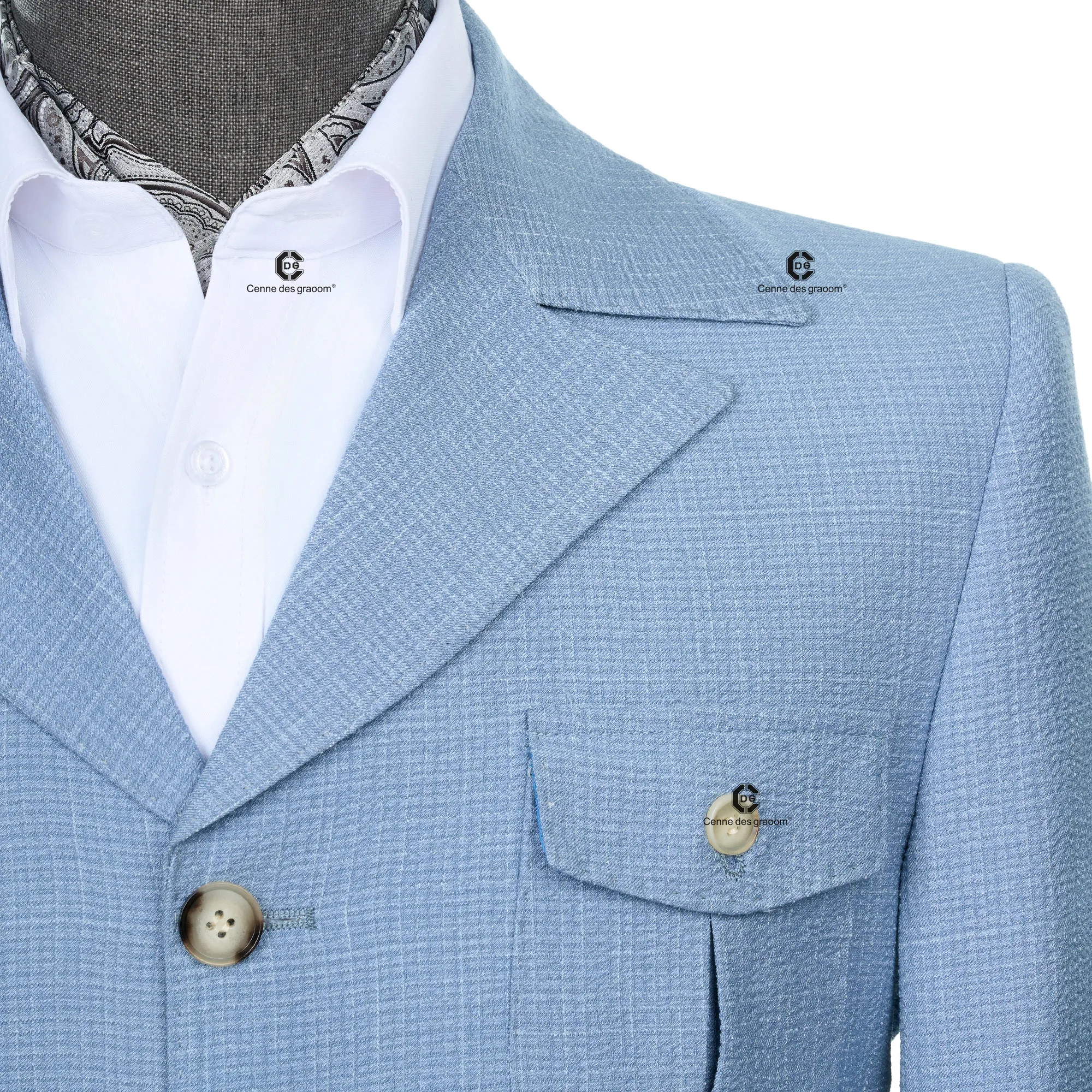 Cenne Des Graoom 2025 New Fashion Vintage Hunting Outfits for Men Sky Blue Safari Jackets with Multi Pockets Slim Fit Casual view 2