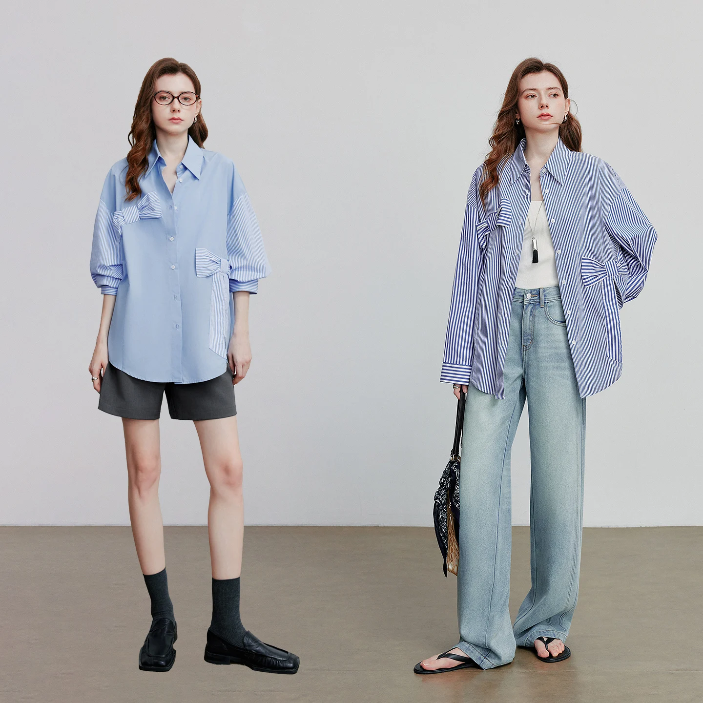 TOYOUTH ผู้หญิงเสื้อเสื้อ 2025 ฤดูใบไม้ร่วงใหม่ลาย Bowknot Splicing เปิดลงปกเสื้อแขนยาว