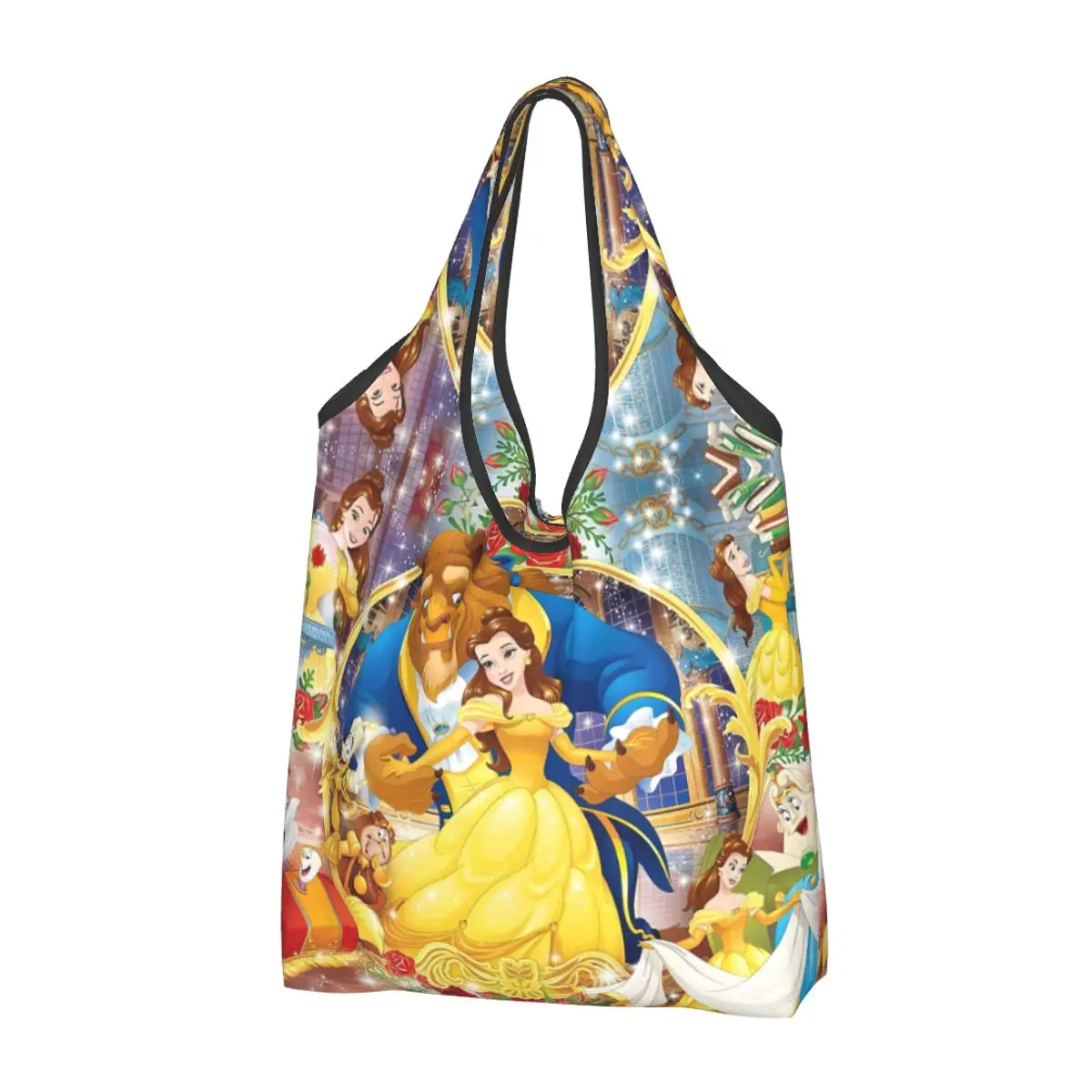 Moda stampata bellezza e la bestia Shopping Tote Bags portatile Shopper spalla romantica fantasia canzone e film di danza borsa