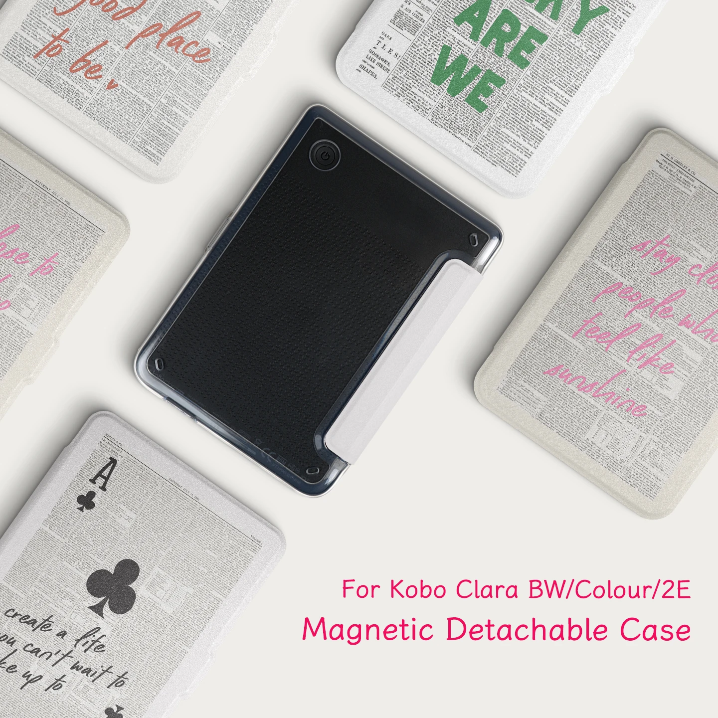 Funda Magnética Desmontable 2 en 1 para Kobo Clara Colour Clara BW / 2E, Diseño Vintage con Estampado de Periódico, Función de Activación/Suspensión Automática, Delgada