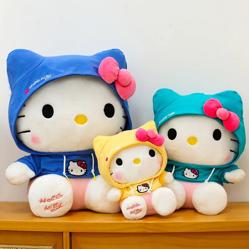 

60CM Anime Hello Kitty Cartoon Dress Up Sweatshirt Plush Doll PP Cotton Filled Pillow Kawaii Sofa Cushion Ornament Holiday Gift
