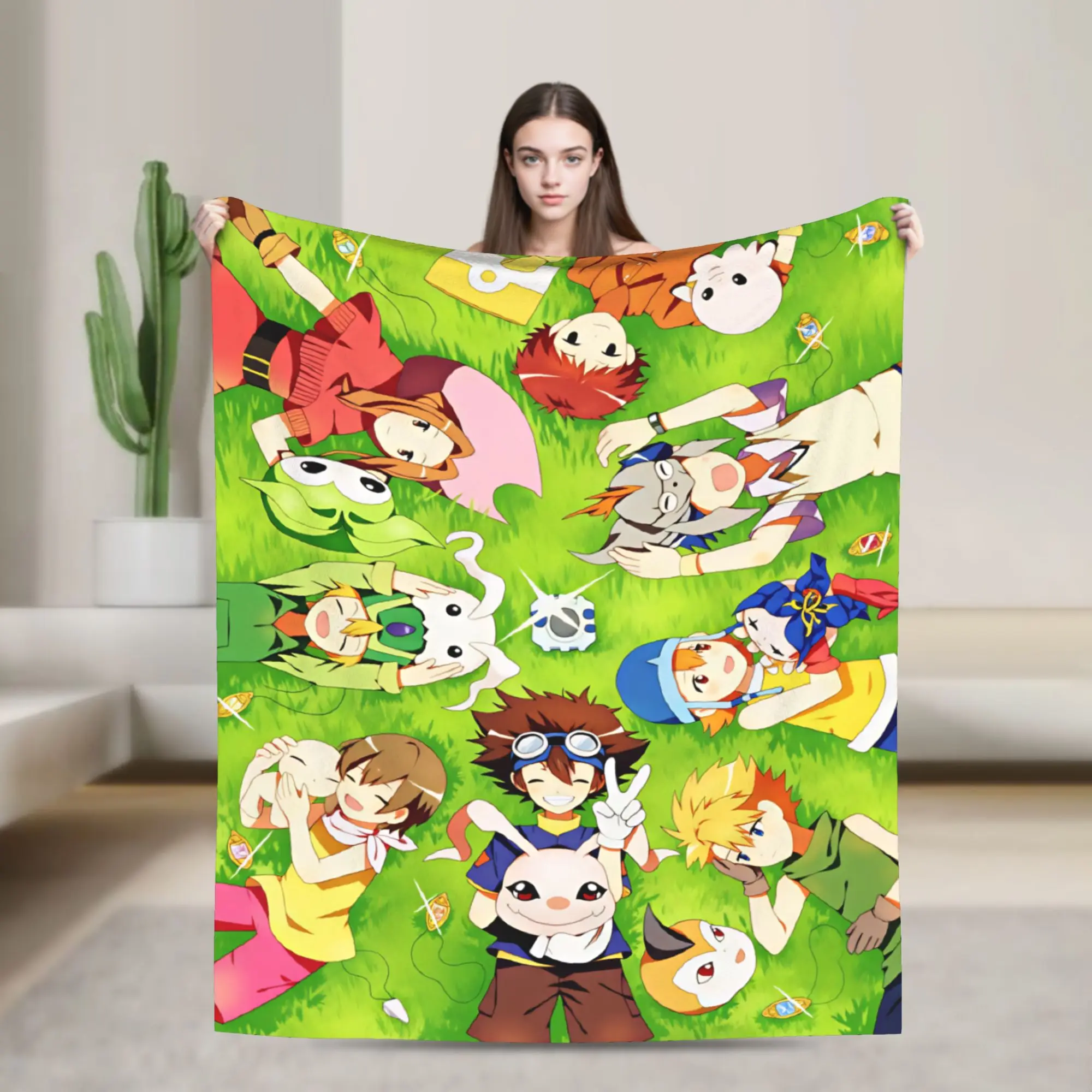 Digimon Digi Destined Blanket  Warm Soft Graphic Plush Throw Blanket For Girls Boys Home Decor Flannel Bedspread Bed Cover