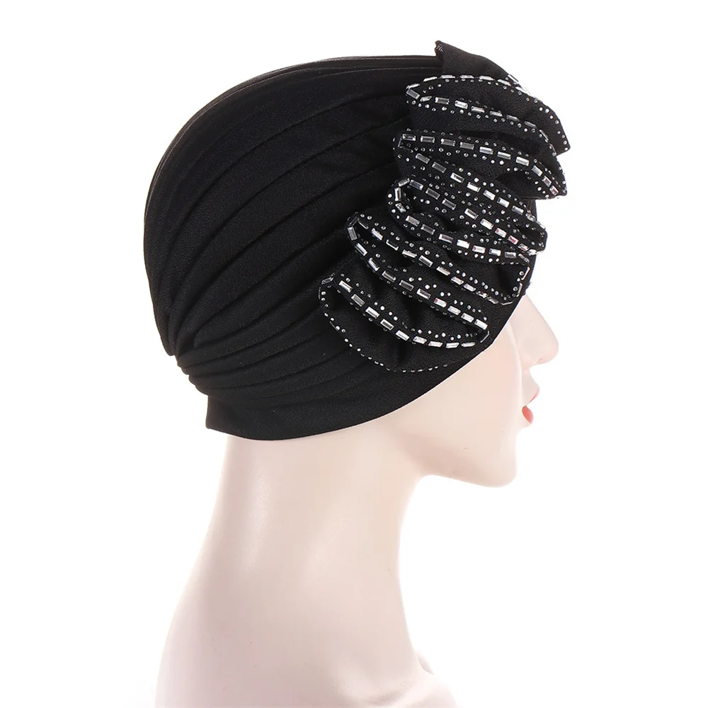 Chimy-Turban à fleurs pour femmes, chapeau indien, hijab musulman, casquettes, tête en diamants, bandana pour dames, casquette chimio, chapeau africain, mode 2024