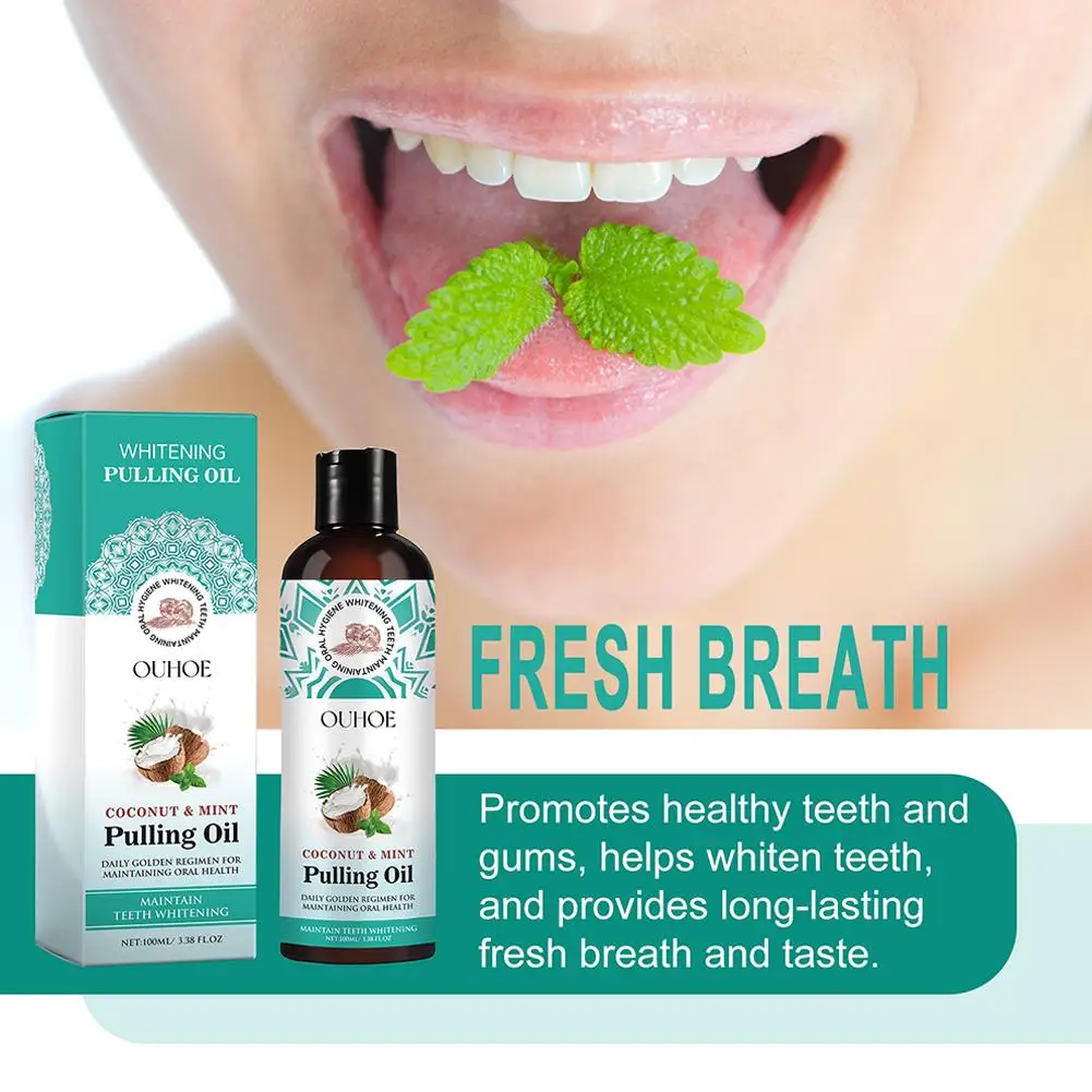 100ml Coconut Mint Pulling Oil Mouthwash Alcohol-free Breath Tongue Mouth Fresh Teeth Scraper Oral Whitening Health Care Se B1O5