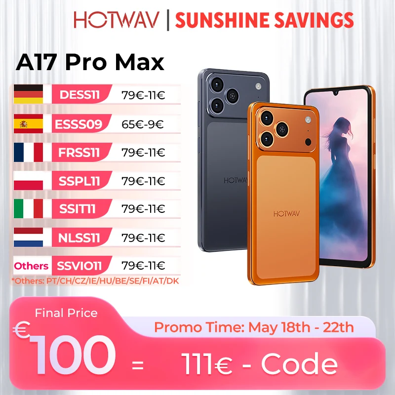 Smartphone HOTWAV A17 Pro Max 6,75'' 120Hz 4 Go 256 Go, Téléphone Portable Android 15 5160 mAh, Téléphone Fin avec Prise Jack 3,5 mm