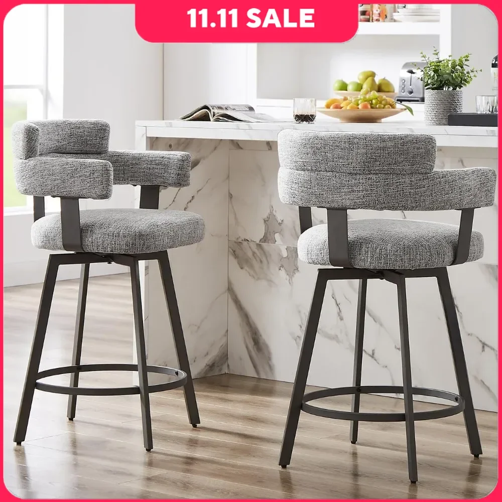 

Café Chairs with Full Back-Swivel Modern set of 2 with Linen Padded Back,Metal Footrest for Island Kitchen Café Chairs