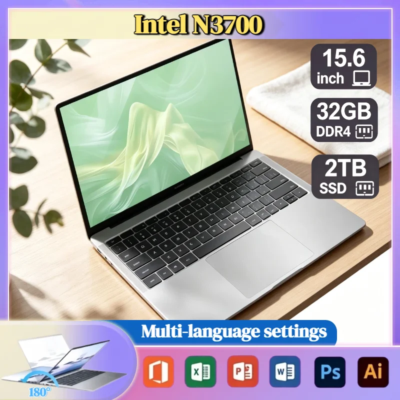 Intel N3700 15.6 Inch Laptop 4C 4T 1.6GHz Base 2.4GHz Turbo 16GB RAM 2TB SSD Ultra Slim Gaming Pro High Performance Unit