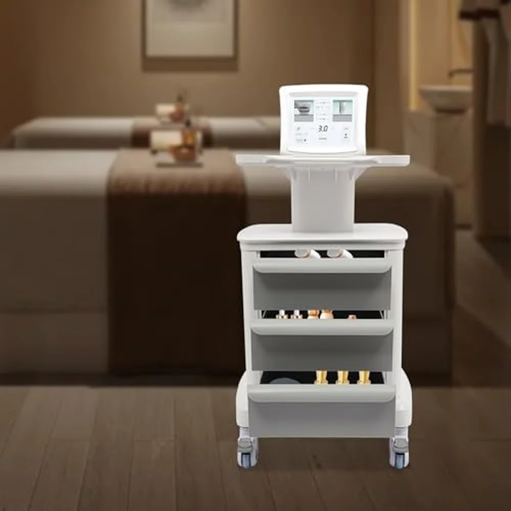 4 Tiers Lab Carts 110 Lbs Capacity Lab Utility Cart with 3 Drawers & 1 Top Tray Mobile Rolling Cart with 4 Silent