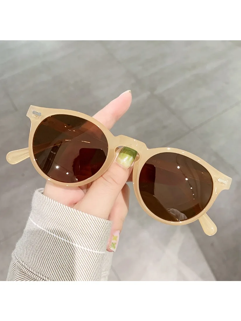 Lunettes de soleil polarisées rondes rétro pour femmes, mode, rivets, vintage, UV400, tendance, lunettes de soleil pour hommes, punk, lunettes de soleil léopard