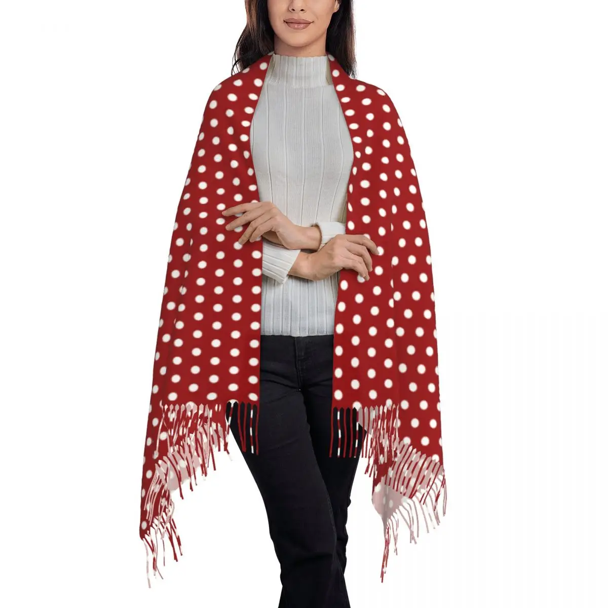 Warm Soft Scarf Winter White Polka Dot Shawls Wrpas Dark Red Design Bandana Men Women y2k Cool Headwear Scarves