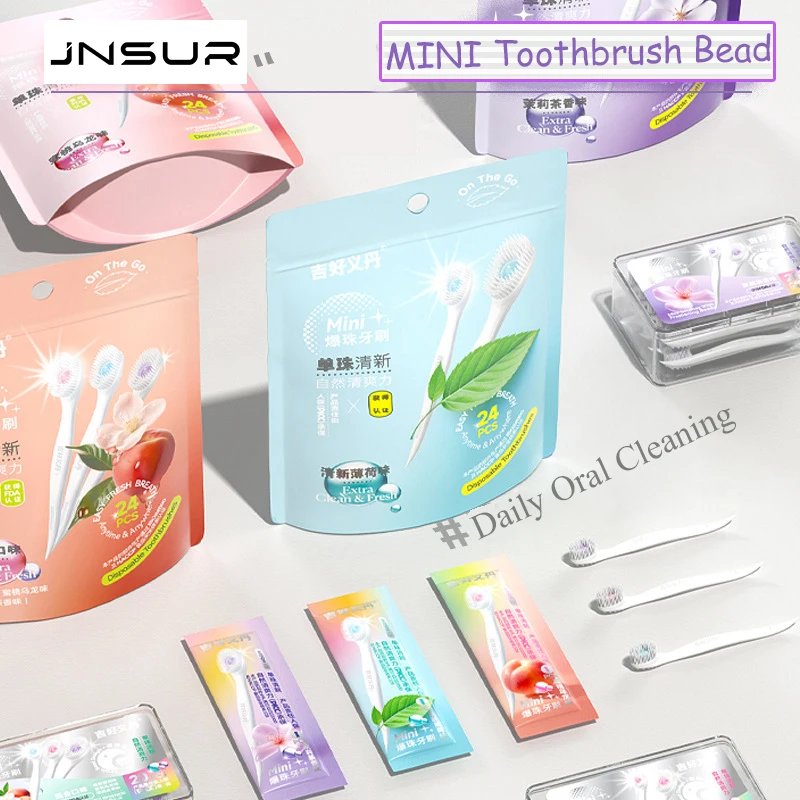 Mini Toothbrush With Mouth Freshener Beads&Toothpick&Tongue Scraper 4in1 Remove Bad Breath Portable Oral Care Tool 1/20/24pcs
