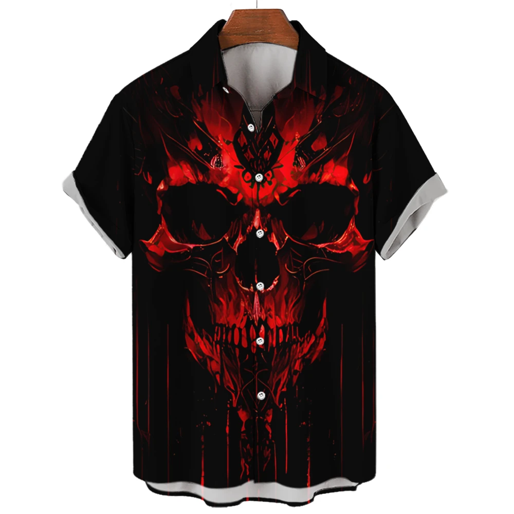 New Vintage Skull Men\'s Shirts Lapel Streetwear Shirt For Men Street Hip Hop Short Sleeve Top Party Summer Men Hawaiian Shirts