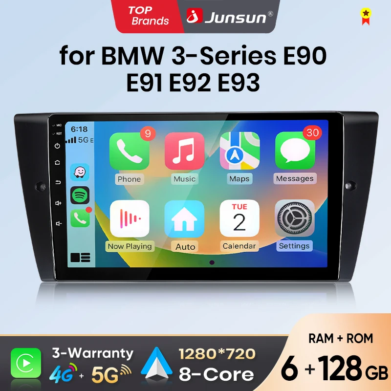 Image of Junsun Android Auto Autoradio für BMW 3er-Serie E90 E91 E92 E93 Multimedia Wireless Apple CarPlay Intelligente Systeme IPS Touchscreen Stereo-Videoplayer 2 Din Autoradio Head Unit Navigation BT GPS 4G