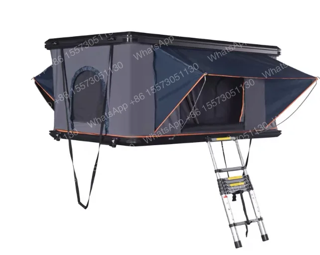 2022 Camping Aluminum 3 Person Outdoor Hiking Rooftop Roof Top Car Tent Triangle Clamshell Hard Shell Top Roof Tent