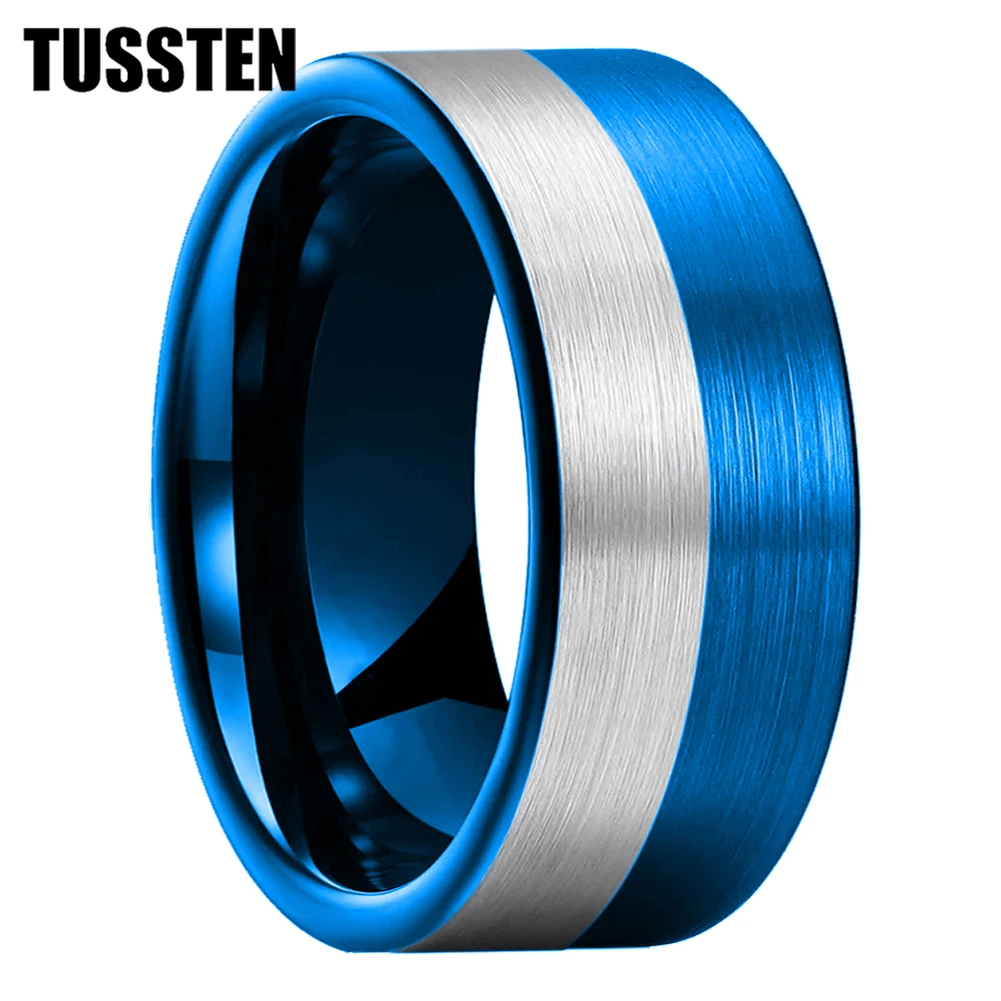 Dropshipping TUSSTEN 6/8/10/12MM Super Men Ring Women Black Blue Tungsten Wedding Band Pipe Cut Brush Finish Comfort Fit