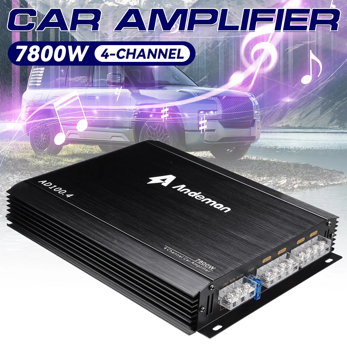 Andeman 4-Channel Car Amplifier 7800W Peak Power A/B Class 200W RMS 12V-13.8V High Performance Audio Amplifier