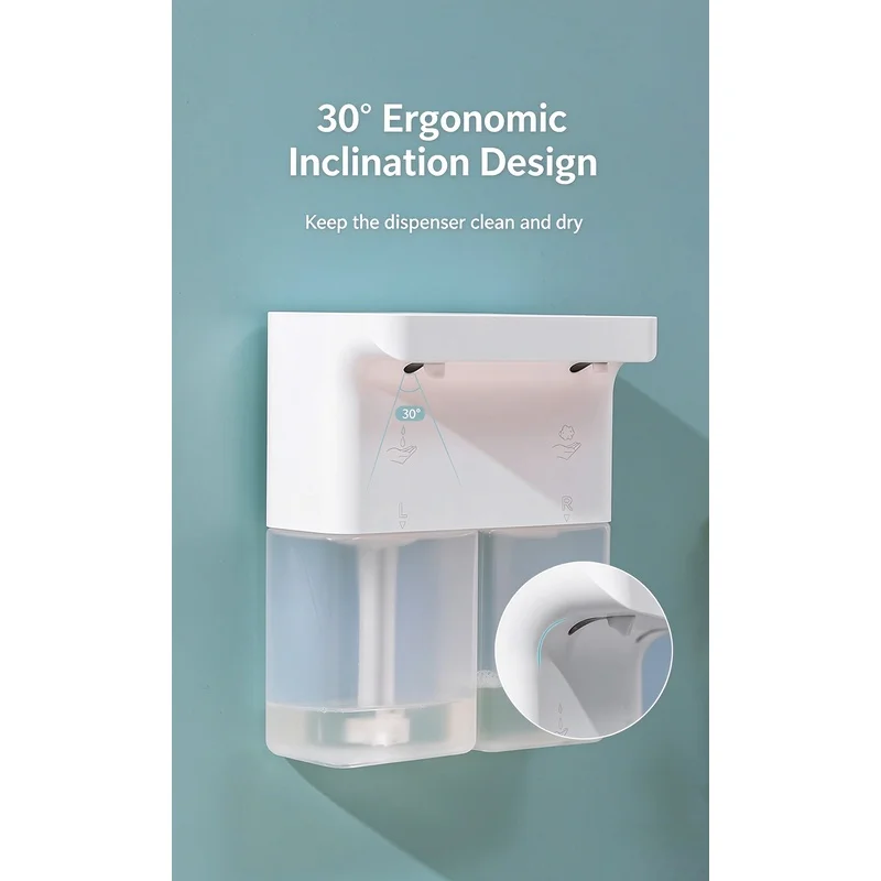 Automatic Dual Foam Soap Dispenser Wall Mount Adjustable Foam Touchless Sensor Kitchen Bathroom