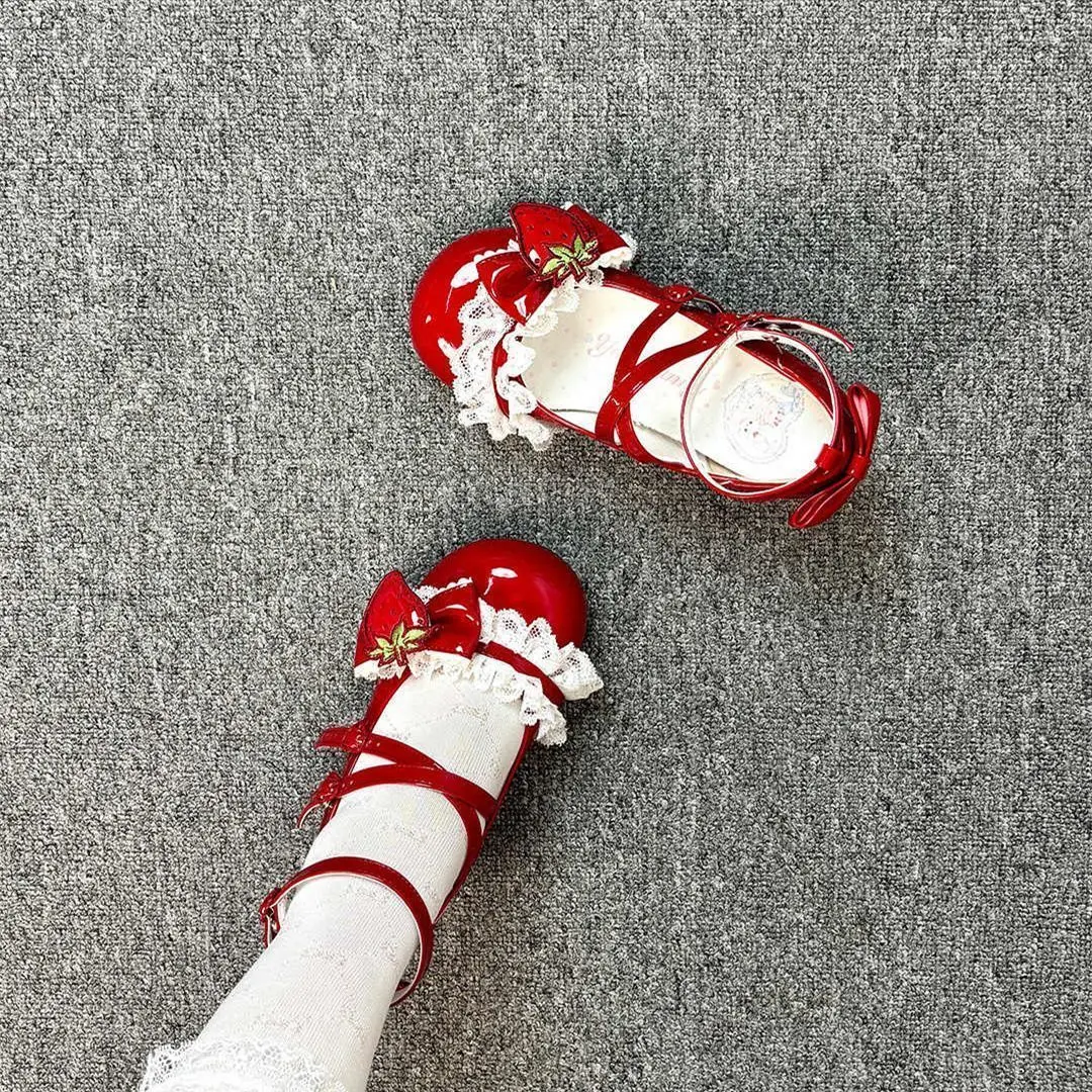

Kawaii Design Lolita Women's Shoes Japanese Style Cute Round-toe Mid-heel Bow Loafers Cosplay Princess Party Jane Women's Shoes