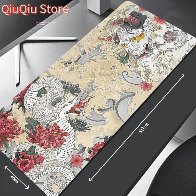 Mauspad, Fuchsmaske, großes Gamer-Mauspad, Tastaturmatte, Mauspad aus Naturkautschuk, 40 x 90 cm, wasserdichte Schreibtischunterlage, Design, Schreibtischteppich