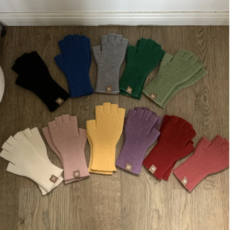 جديد عصري بسيط بلون نصف اصبع قفازات الحد الأدنى شاشة تعمل باللمس قفازات محبوكة الخريف والشتاء قفازات النخيل الدافئة #5