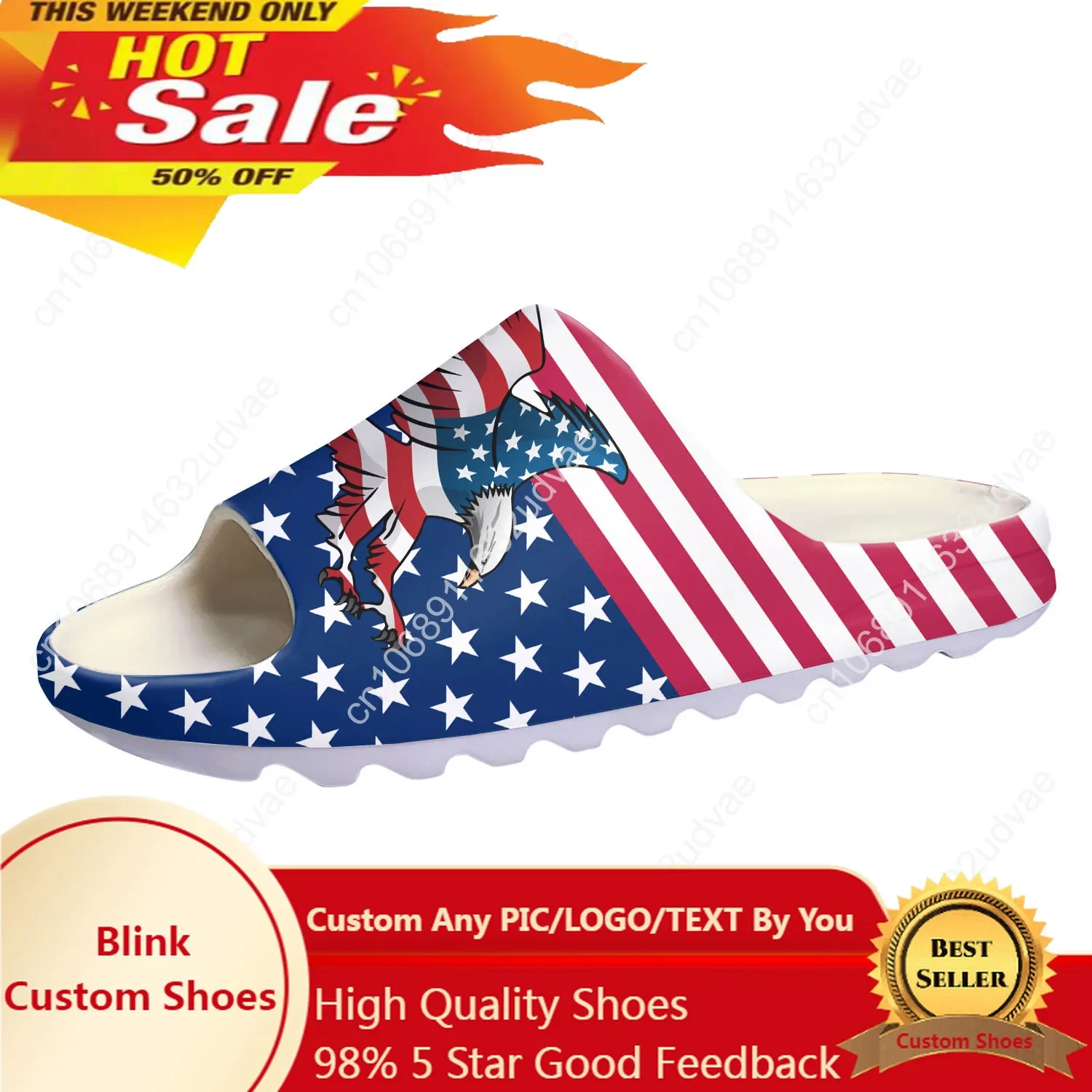 USA Flag America Red Blue White Art Soft Sole Sllipers Home Clogs Customized Water Shoes Men Women Teenager Step On Shit Sandals