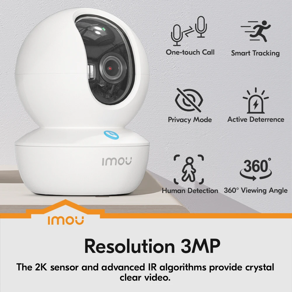 IMOU Indoor Wifi Surveillance Camera Ranger RC 3MP One-touch Call Baby Monitor Two Way Talk Abnormal Sound Alarm Privacy Mode