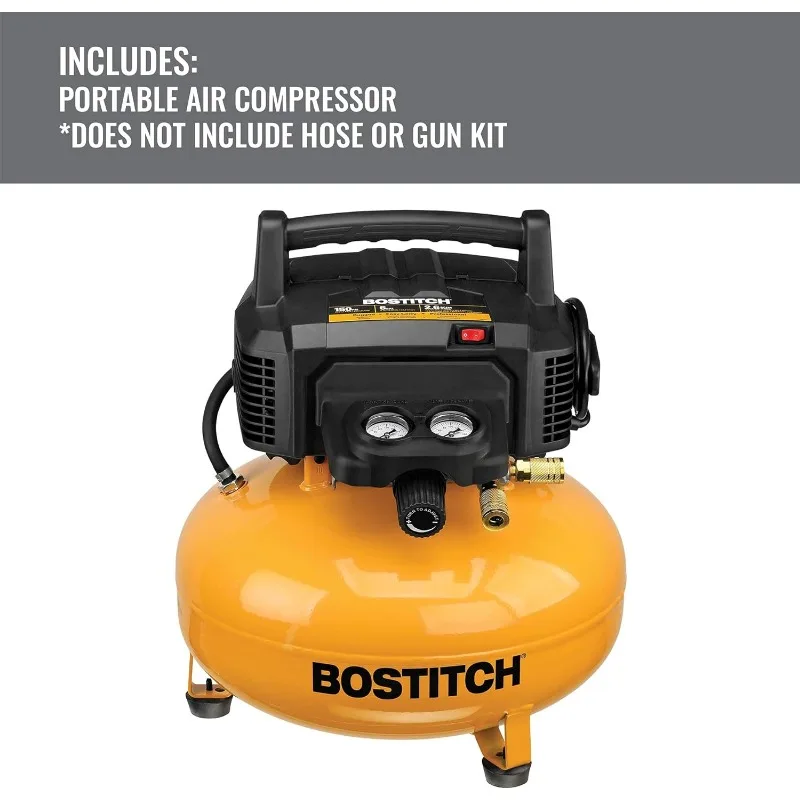 Air Compressor Kit, Oil-Free, 6 Gallon, 150 PSI ,29 lb. weight and narrow tank diameter make unit easy to carry/store.