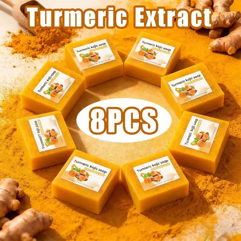 8Psc Turmeric Lemon Koji Acid Soap, Family Soap, Three-in-One Effect, Gentle Cleansing and Makeup